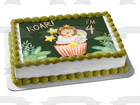 Roar I m Four Edible Cake Topper Image ABPID57759 Cheap