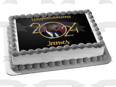 Graduation 2024 Graphite and Sparkles Frame Edible Cake Topper Image ABPID57754 Hot on Sale