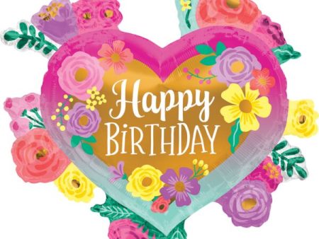 Happy Birthday Painted Flowers 27  Shaped Foil Balloon, 1ct Discount