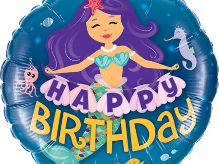 Happy Birthday Mermaid 18  Round Foil Balloon, 1ct For Sale