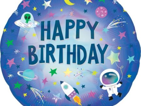 Outer Space Happy Birthday 18  Round Foil Balloon, 1ct Sale