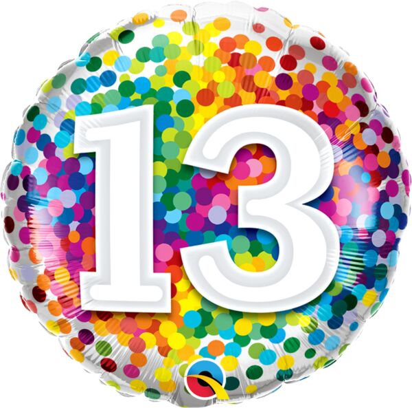 Rainbow Confetti Number 18  Round Foil Balloon, 1ct Hot on Sale